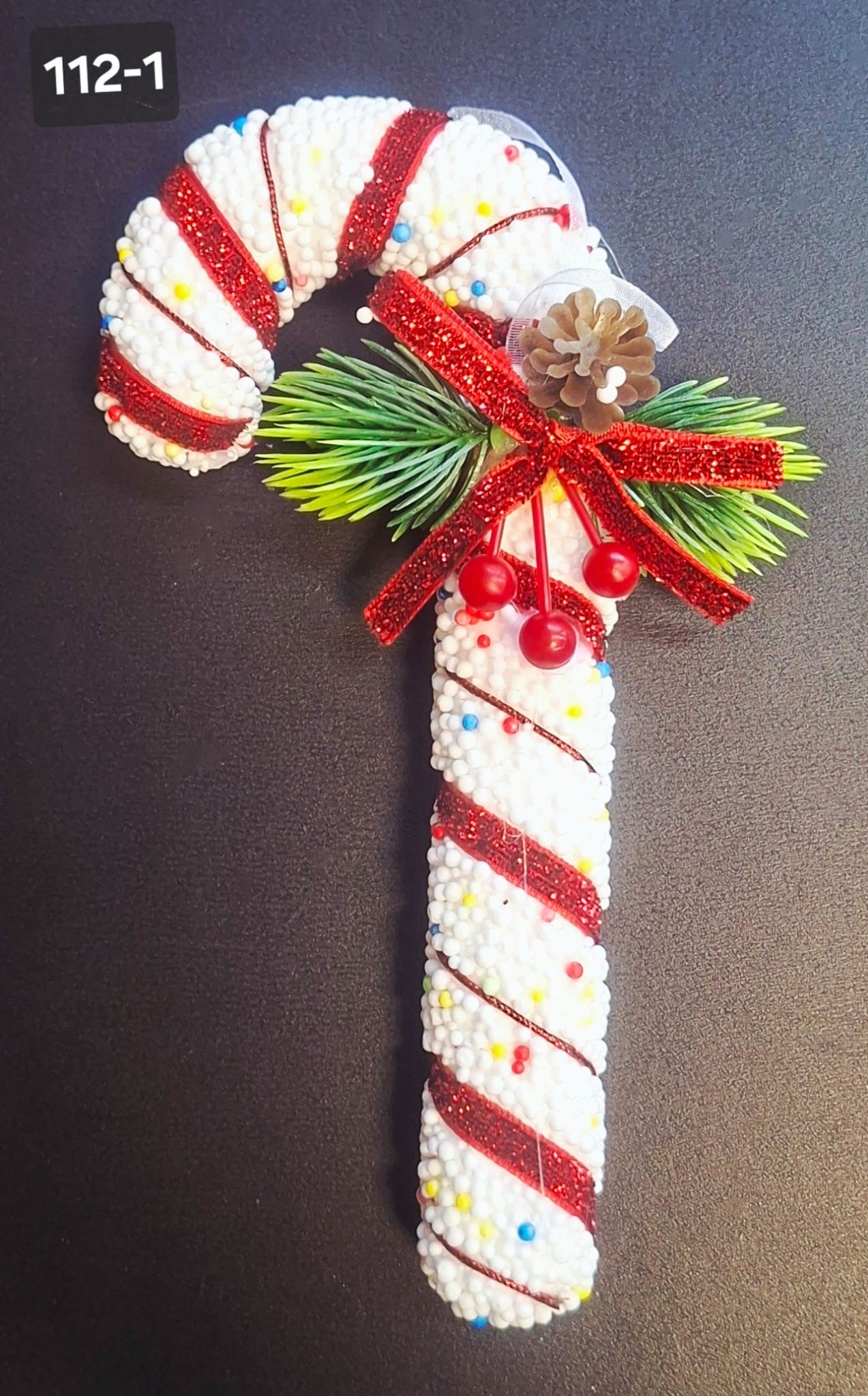 Decorațiune Crăciun Baston de Zahăr cu Fundă și Crenguțe, 19cm - Set 10 Bucăți